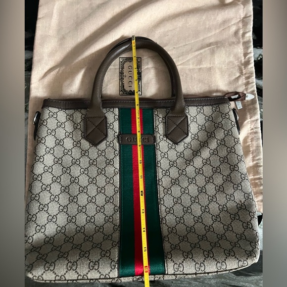 Gucci  Beige Monogram Tote with Green-Red Web Stripe- strap included. - Picture 6 of 7